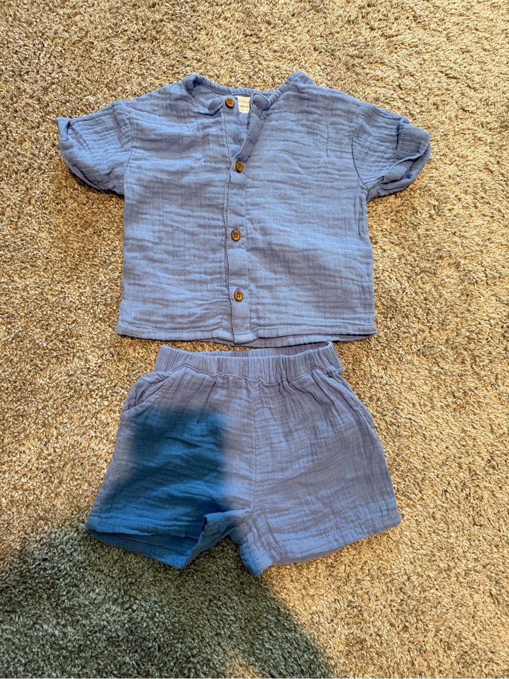 Primark Light Blue Two-Piece Button Front Shirt & Shorts Set